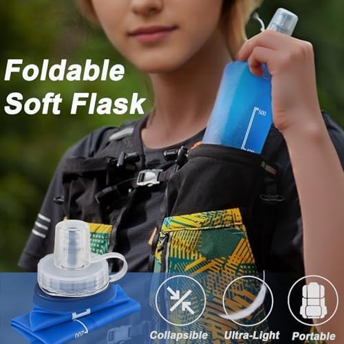 2 Pack Collapsible Water Bottle 500ml – BPA-Free Foldable Soft Flask for Running, Hiking, Cycling, Jogging, Trail Running, Marathon, Travel, Outdoor – Reusable Hydration Bottle for Backpack, Camping - Image 2