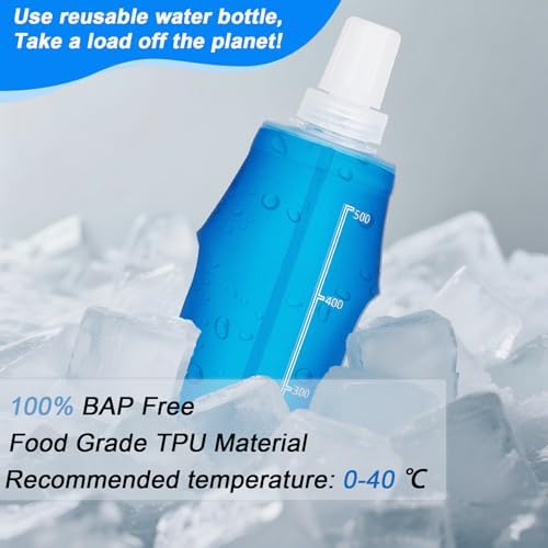 2 Pack Collapsible Water Bottle 500ml – BPA-Free Foldable Soft Flask for Running, Hiking, Cycling, Jogging, Trail Running, Marathon, Travel, Outdoor – Reusable Hydration Bottle for Backpack, Camping - Image 4