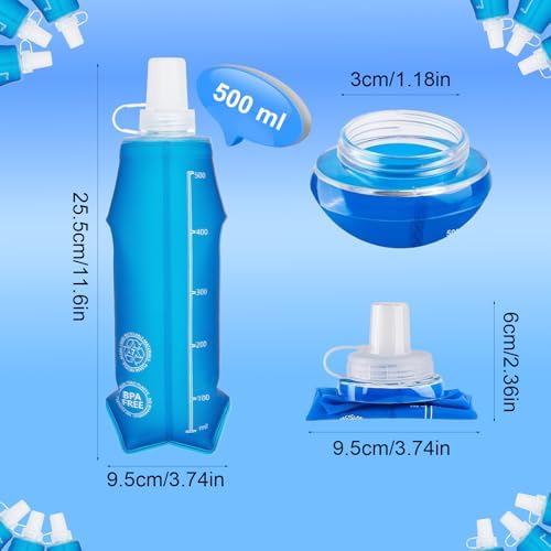 2 Pack Collapsible Water Bottle 500ml – BPA-Free Foldable Soft Flask for Running, Hiking, Cycling, Jogging, Trail Running, Marathon, Travel, Outdoor – Reusable Hydration Bottle for Backpack, Camping - Image 5