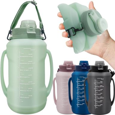 64oz Foldable Silicone Water Cups with Straw, BPA Free, for Outdoor Sports Water Bottle (Green)
